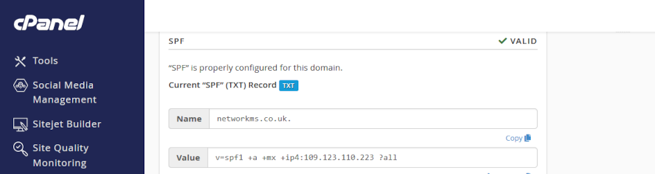cpanel SPF record