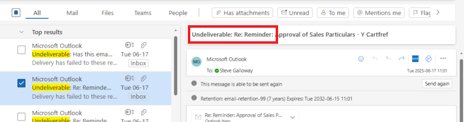 undeliverable email header