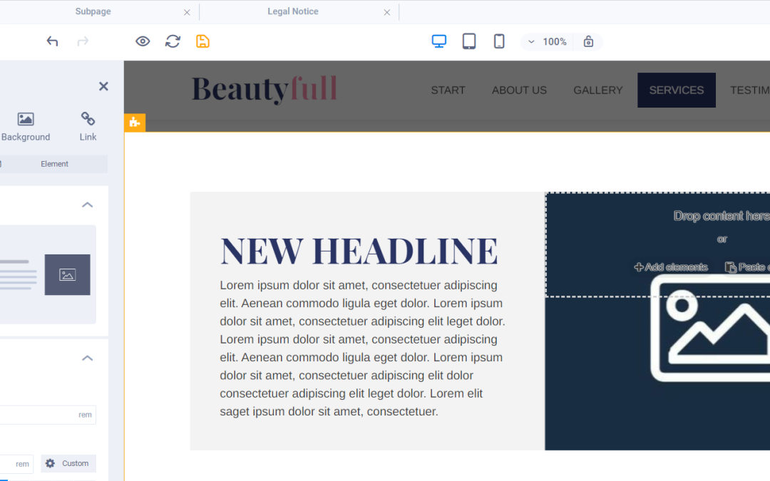Adding background images with Sitejet