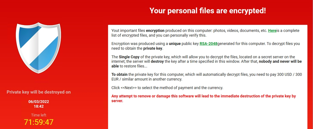 cryptolocker hack message