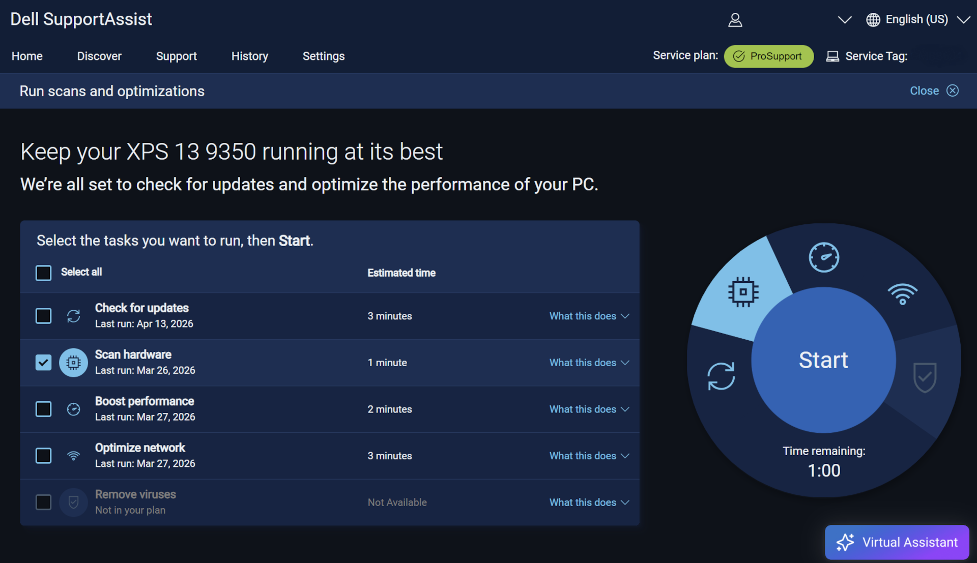 Dell SupportAssist OS Recovery dashboard