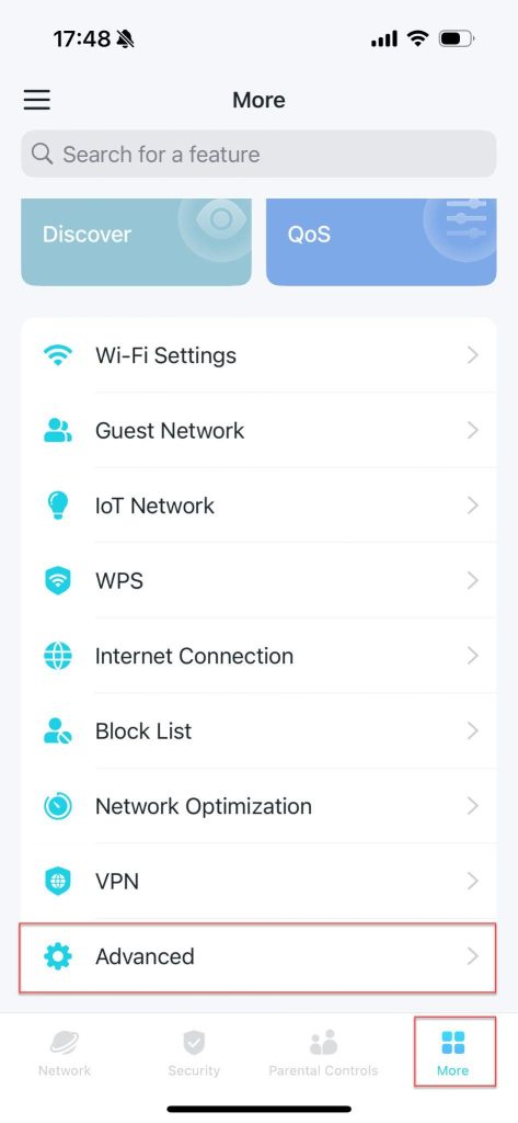 TP-Link app - advanced mode